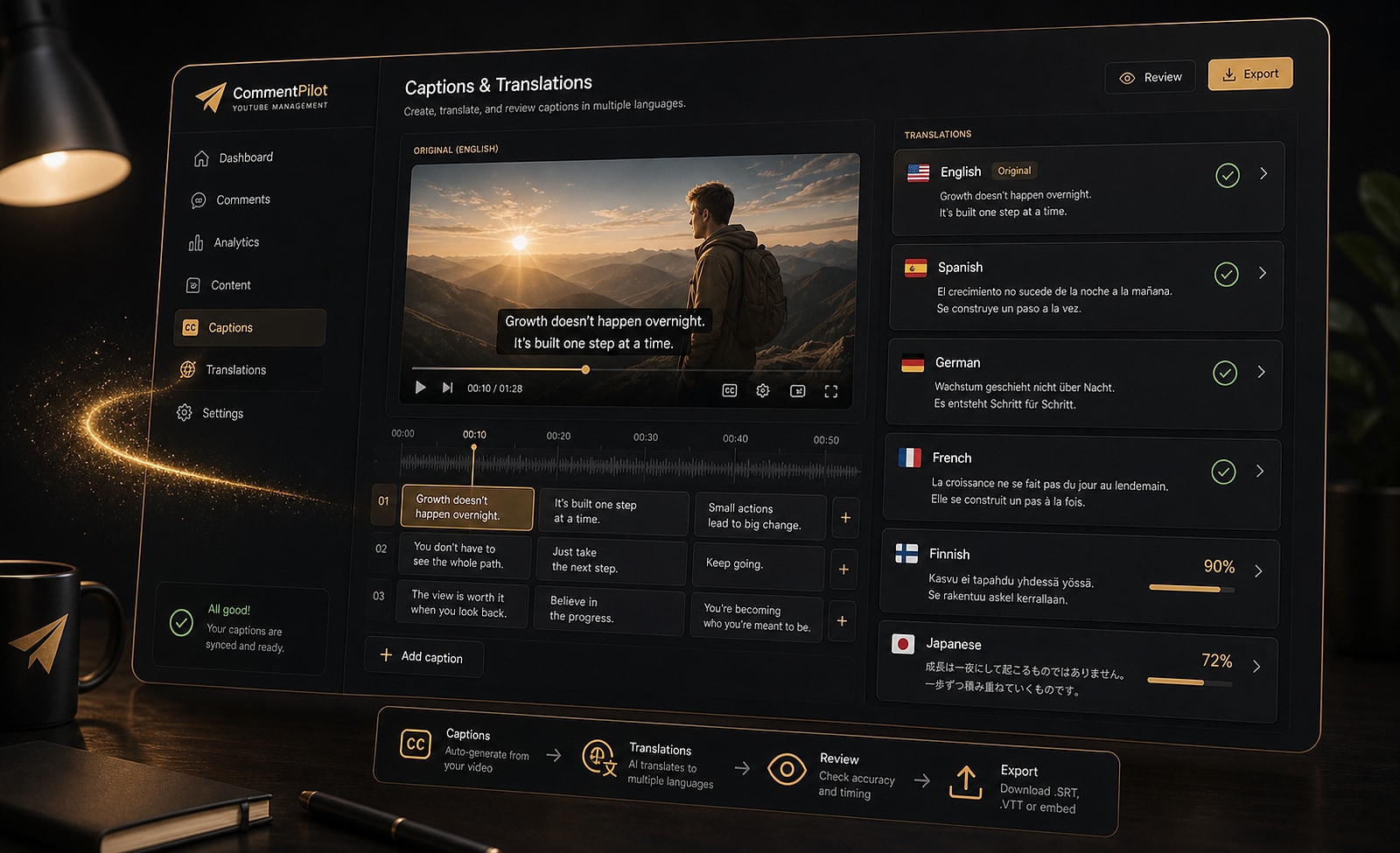 Caption editor with multilingual subtitle track